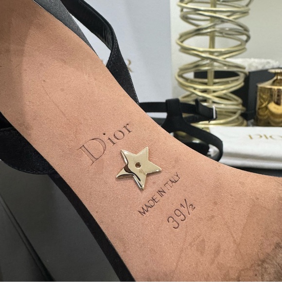 Christian Dior Dway Embroidered Logo Sandal Heel Satin Black 39.5 - Picture 8 of 10